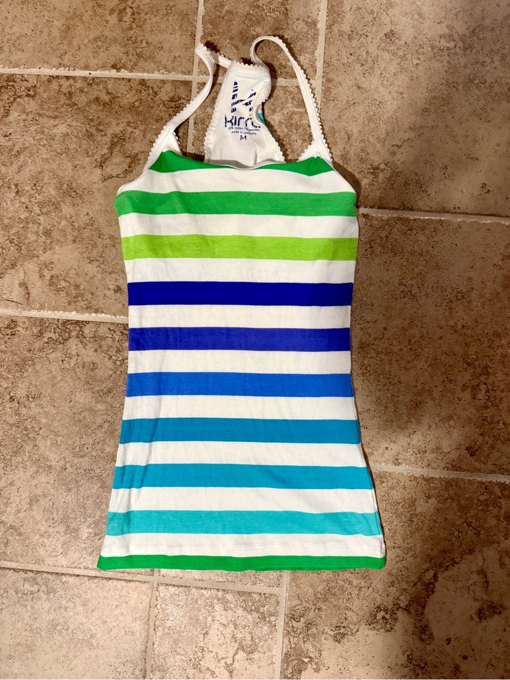 Kirra Green & Blue Striped Tank Top
